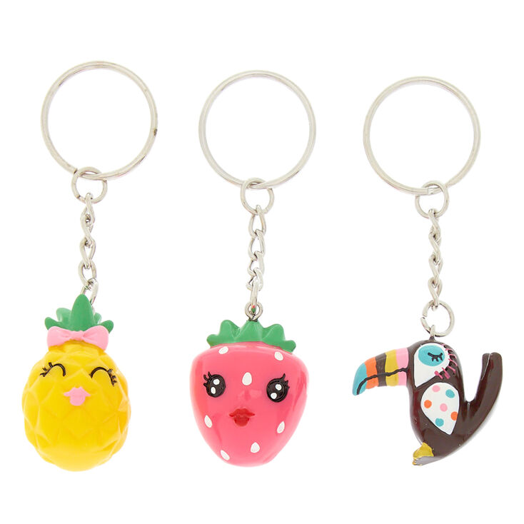 Pineapple Keychains Best Friends Gift Set of 2 Best friend Key Rings Heart Fruit